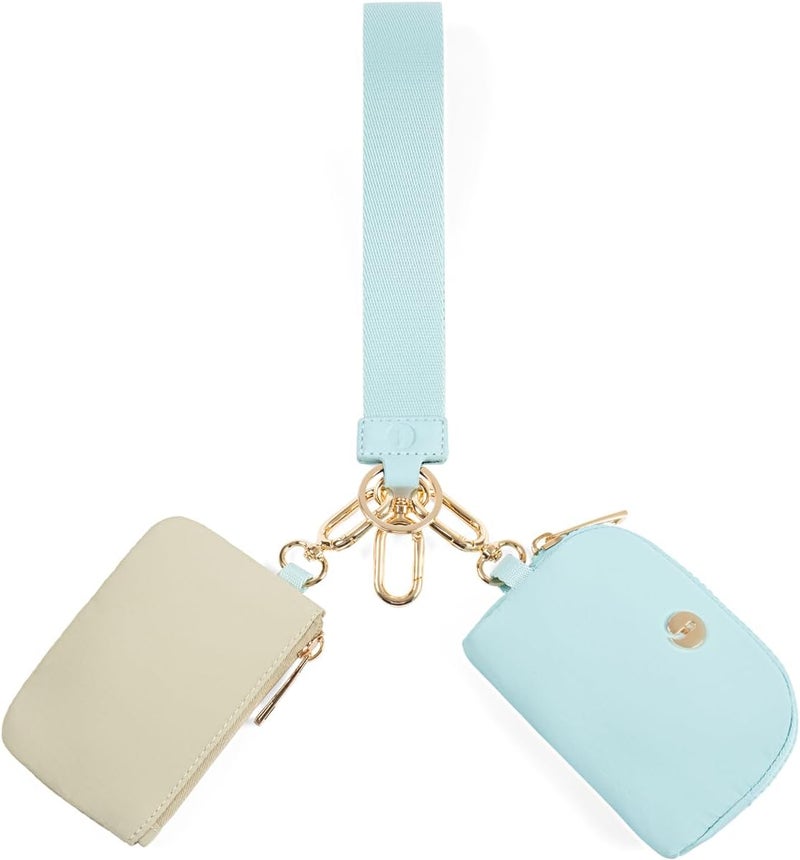 JEEBURYEE Dual Pouch Wristlet Keychain Wallets for Women with 2 Detachable Zipper Coin Purse - Small and Portable Mini Card Wallet for Women Men Gold Hardware Ice Blue+Khaki - Image 1